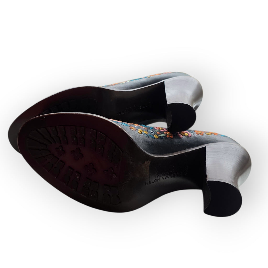 Dries van Noten geborduurde leren pumps maat 40,5 bruin tweedehands dames designer