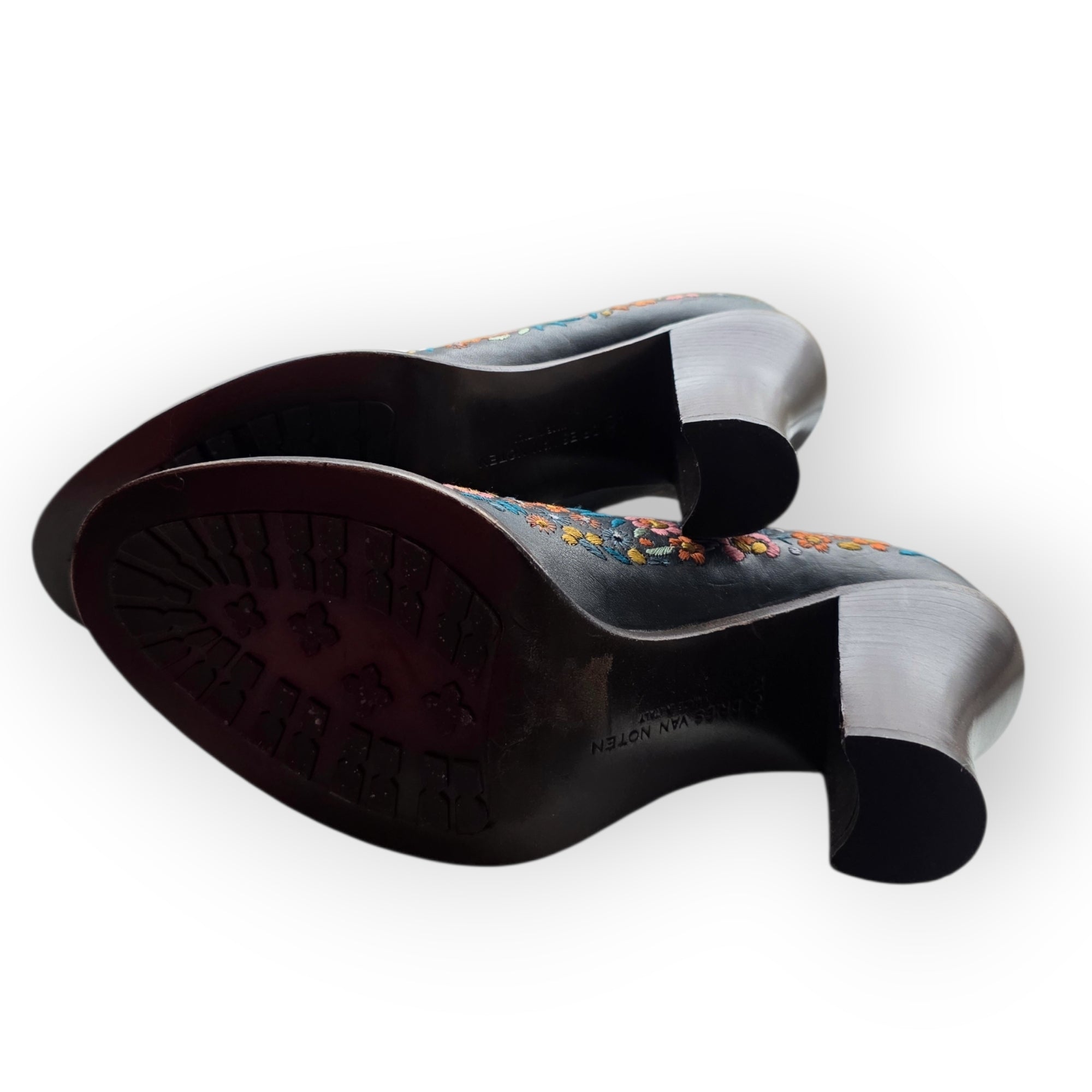 Dries van Noten geborduurde leren pumps maat 40,5 bruin tweedehands dames designer