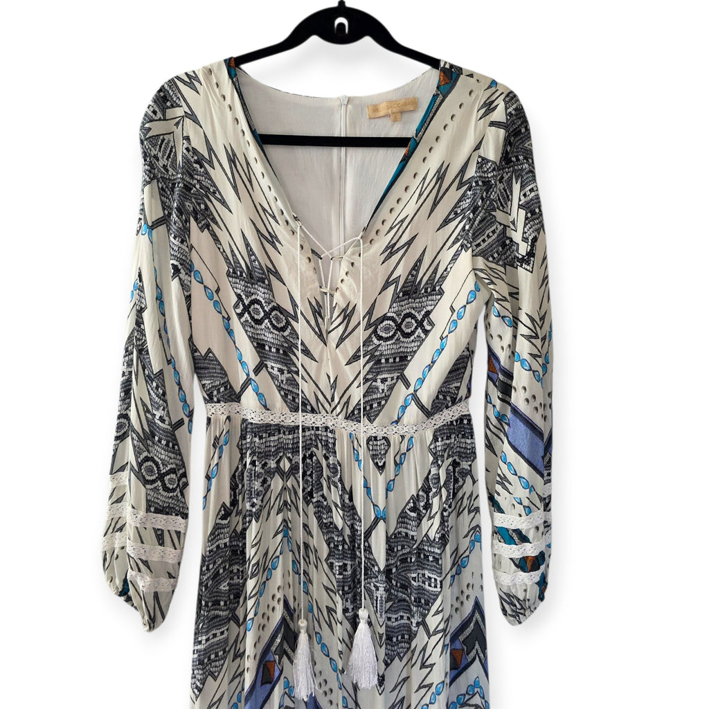 Melissa Odabash lange maxi jurk wit blauw S 36 resortwear tweedehands dames designer