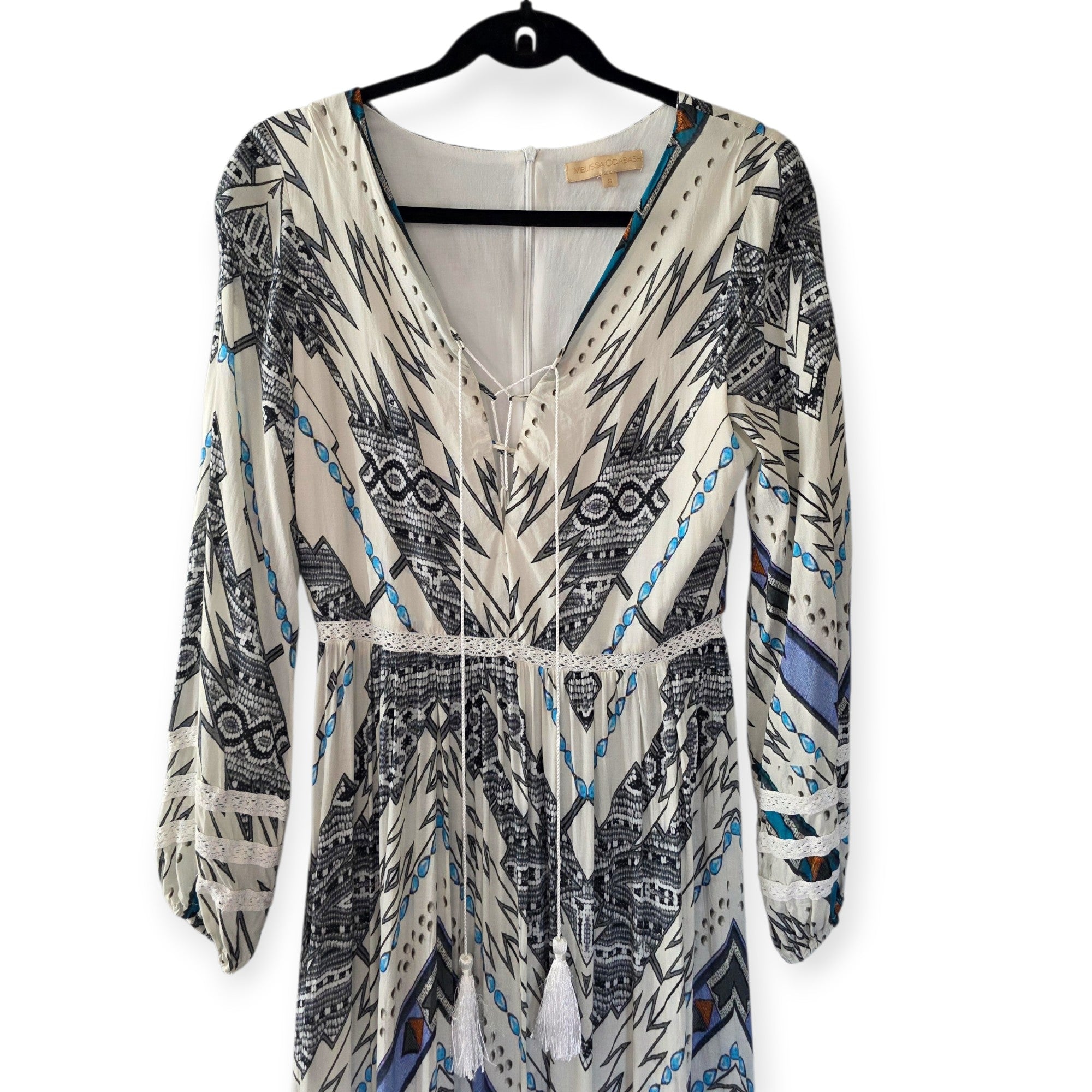 Melissa Odabash lange maxi jurk wit blauw S pre-loved