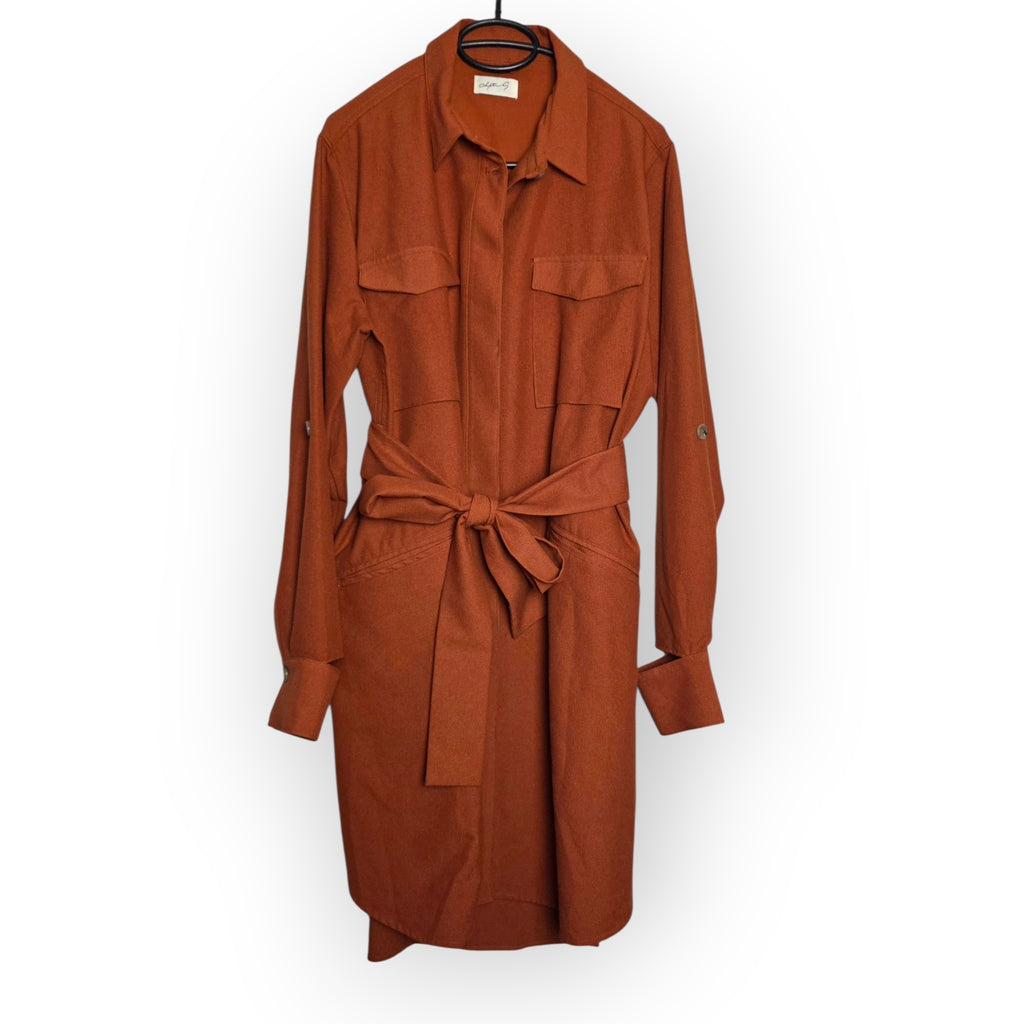 Chptr-S terracotta bruin midi jurk maat 40 L utility tweedehands dames designer