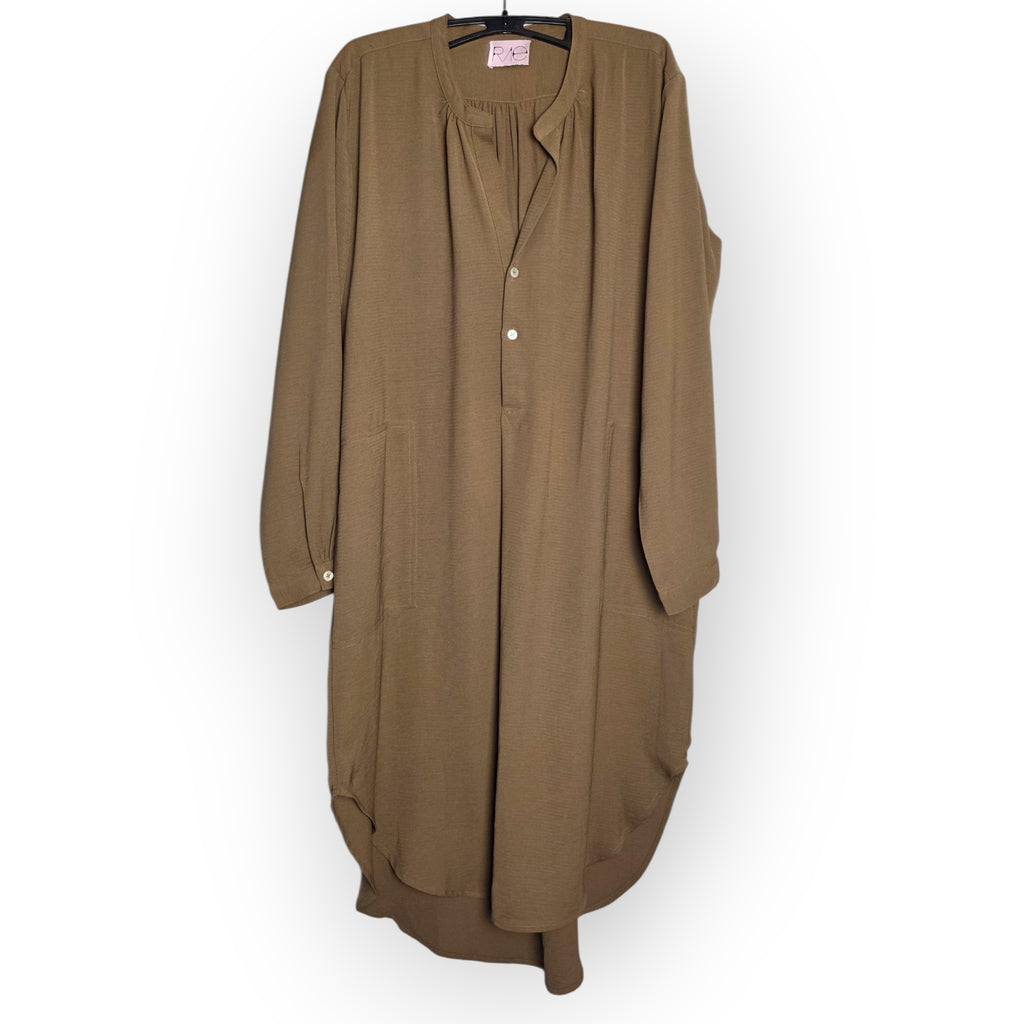 Rae Antwerp midi jurk bruin caramel met zakken L 40 tweedehands dames designer