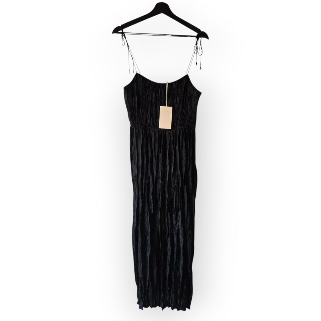 Ulla Johnson zwarte plooi plissé midi‑jurk mouwloos maat 34 xs tweedehands dames designer