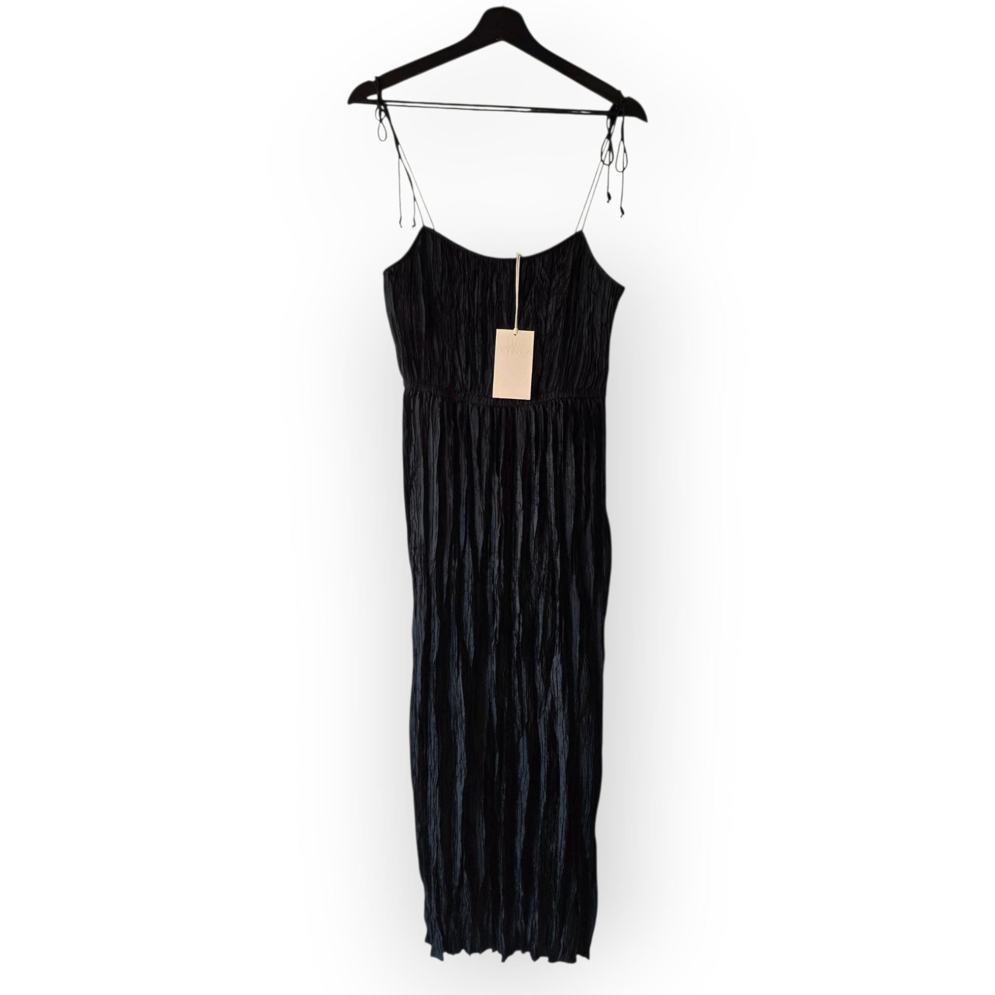 Ulla Johnson zwarte plooi plissé midi‑jurk mouwloos maat 34 xs tweedehands dames designer