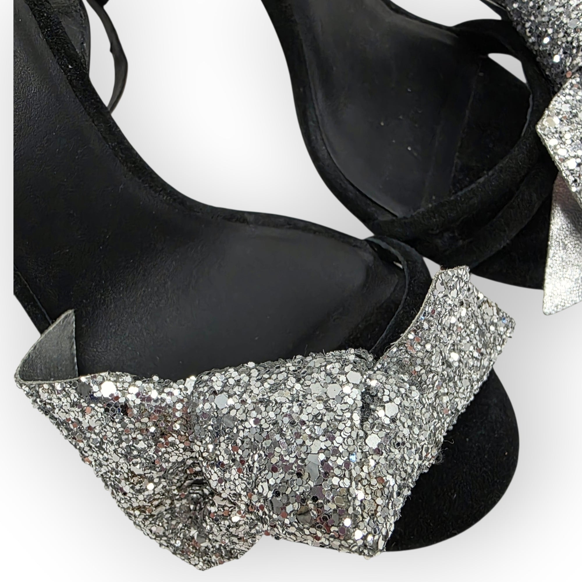 Isabel Marant bow glitter hakken Akynn zwart zilver 36 tweedehands dames designer