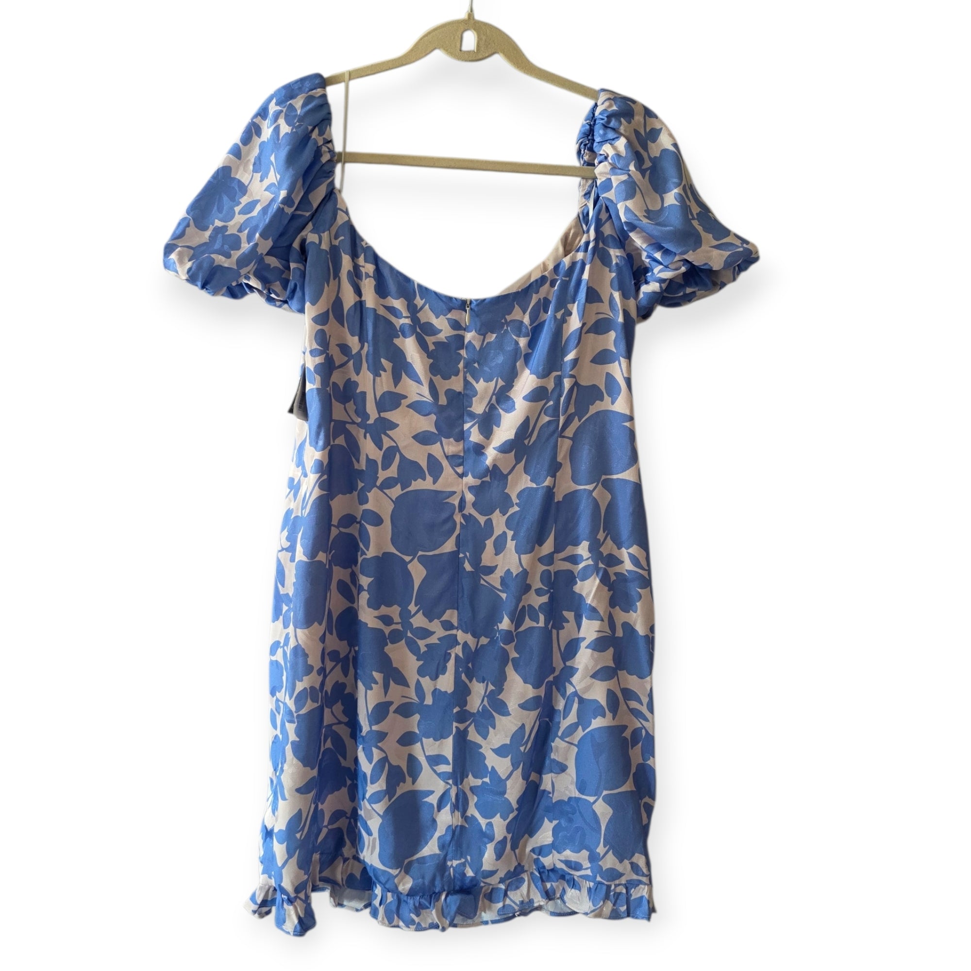 De la vali jacquard korte jurk Koko blauw wit UK14 EU42 tweedehands dames designer