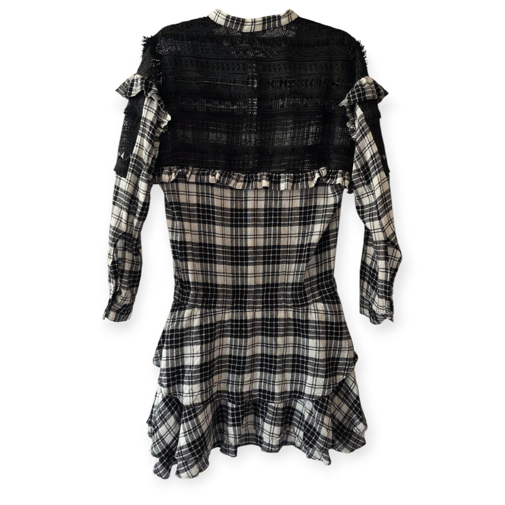 Marissa Webb geruite korte jurk kant wol mix zwart wit 38 M tweedehands dames designer