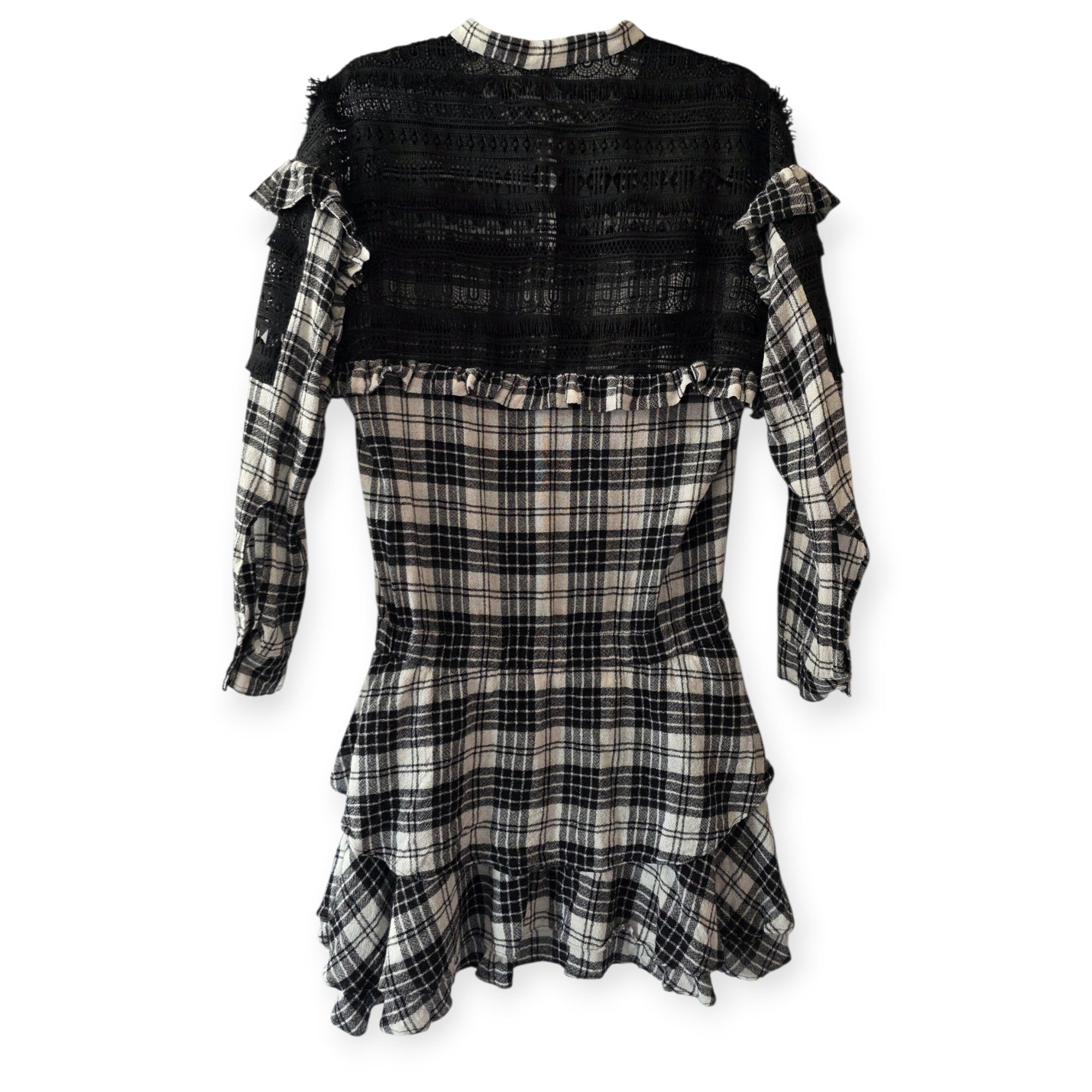 Marissa Webb geruite korte jurk kant wol mix zwart wit 38 M tweedehands dames designer