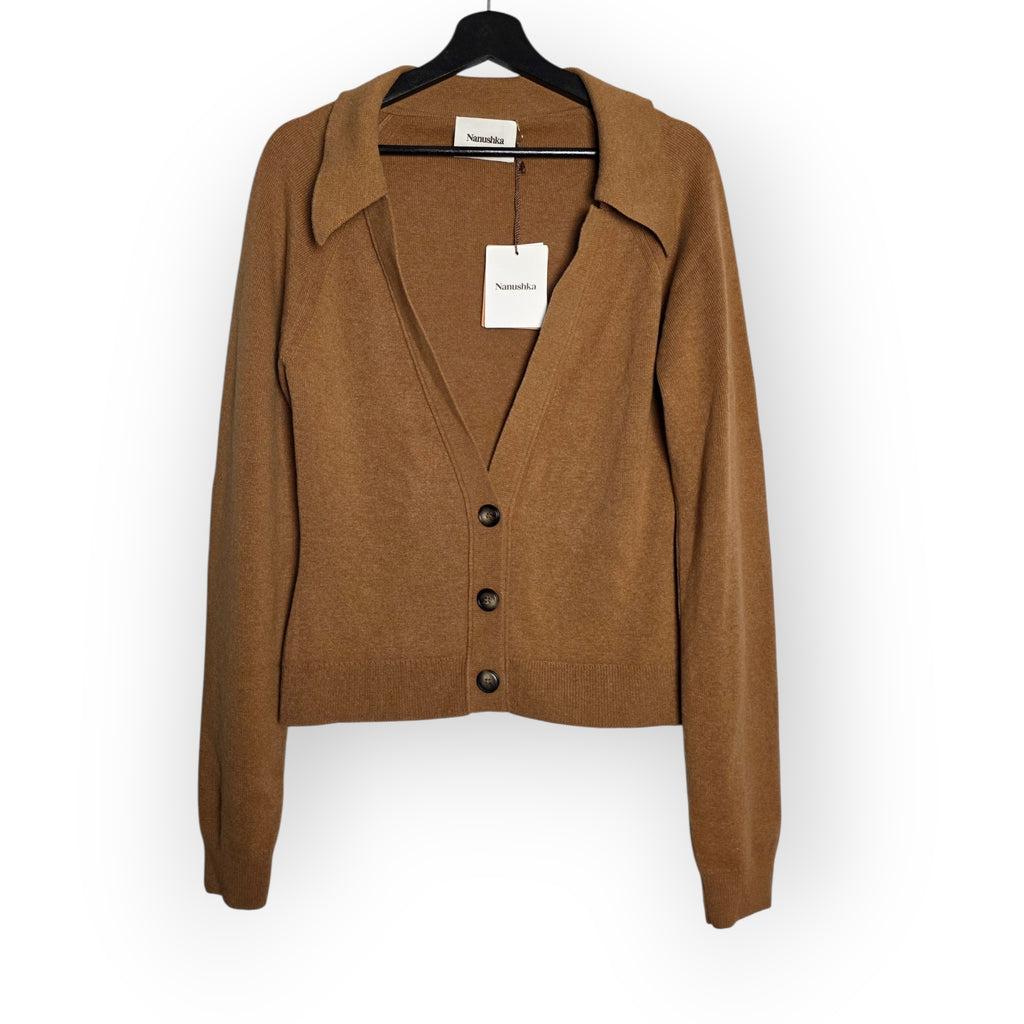 Nanushka camel wol cashmere cardigan vest bruin M 38 tweedehands dames designer