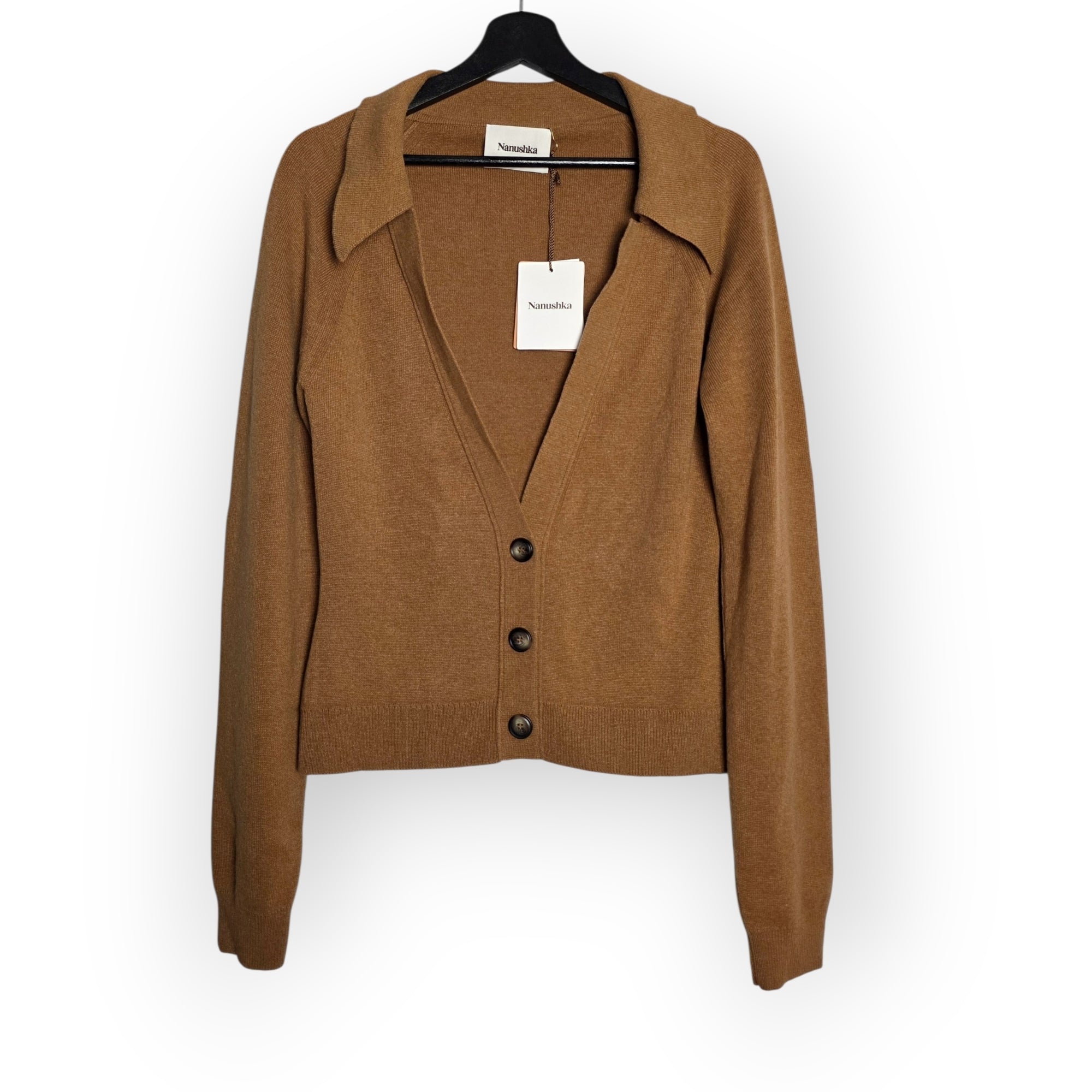 Nanushka camel wol cashmere cardigan vest bruin M 38 tweedehands dames designer