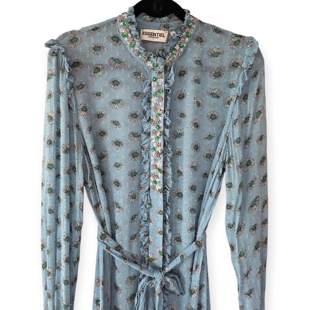 Essentiel Antwerp midi jurk Daisy blauw semi sheer 38 M tweedehands dames designer